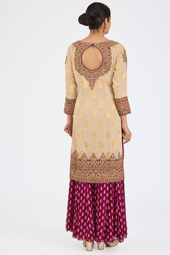 Wine Banarasi Embroidered Bridal Sharara Set by NITIKA GUJRAL at Pernia's Pop Up Shop