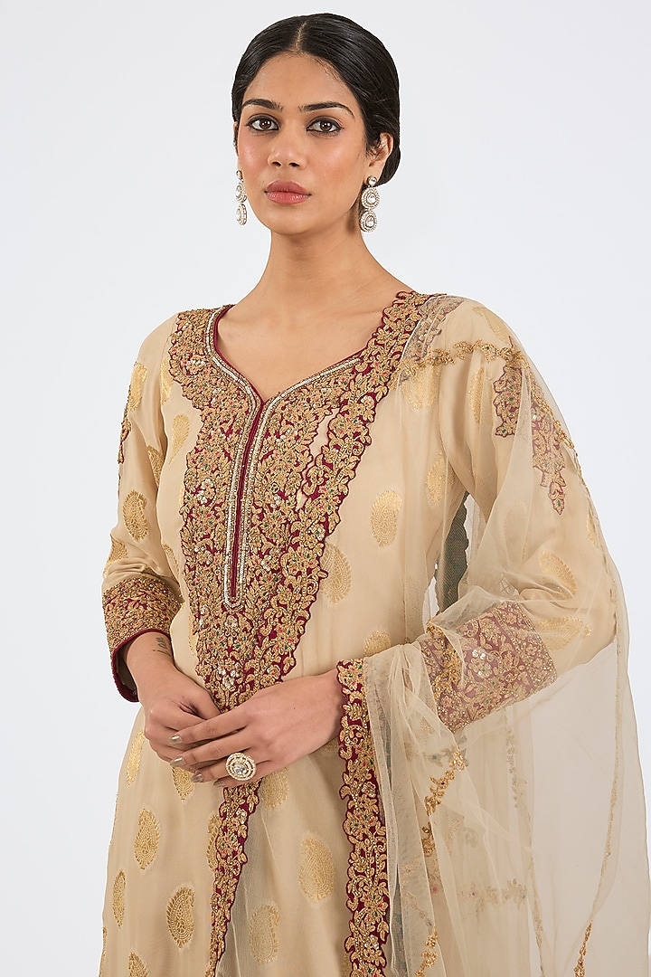 Wine Banarasi Embroidered Bridal Sharara Set by NITIKA GUJRAL at Pernia's Pop Up Shop