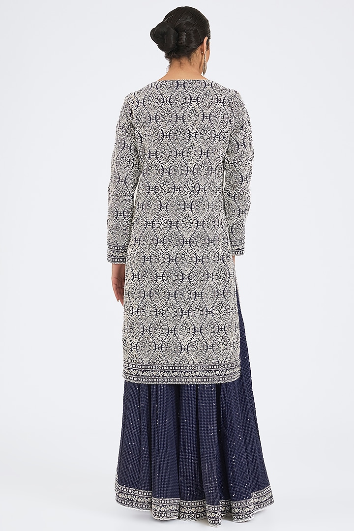 Navy Blue Georgette Embroidered Bridal Sharara Set by NITIKA GUJRAL at Pernia's Pop Up Shop