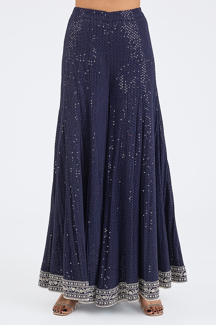 Navy Blue Georgette Embroidered Bridal Sharara Set by NITIKA GUJRAL at Pernia's Pop Up Shop