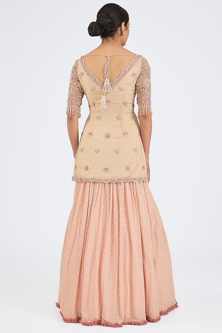 Peach Georgette Embroidered Wedding Lehenga Set by NITIKA GUJRAL at Pernia's Pop Up Shop