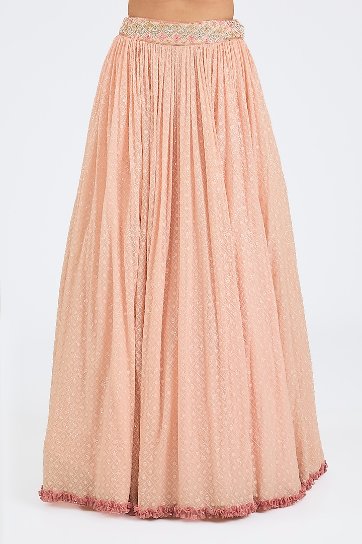 Peach Georgette Embroidered Wedding Lehenga Set by NITIKA GUJRAL at Pernia's Pop Up Shop