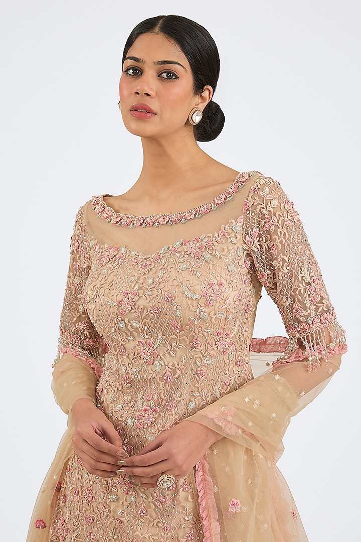 Peach Georgette Embroidered Wedding Lehenga Set by NITIKA GUJRAL at Pernia's Pop Up Shop