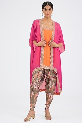 Fuchsia Georgette Embroidered Cape Set by NITIKA GUJRAL