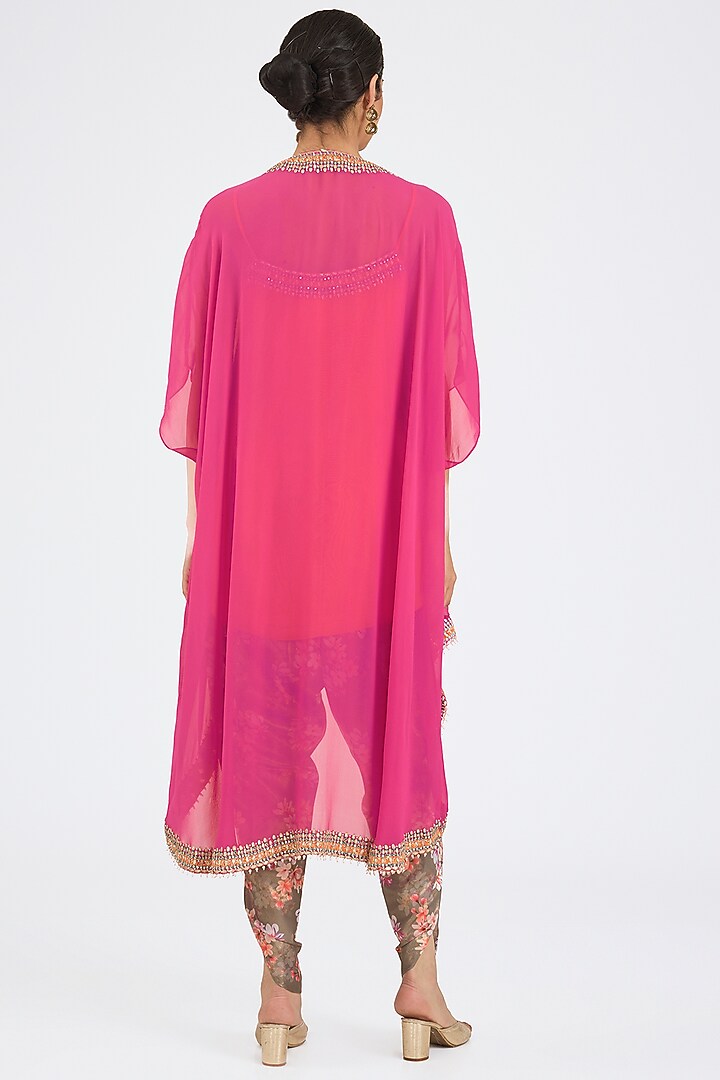 Fuchsia Georgette Embroidered Cape Set by NITIKA GUJRAL at Pernia's Pop Up Shop