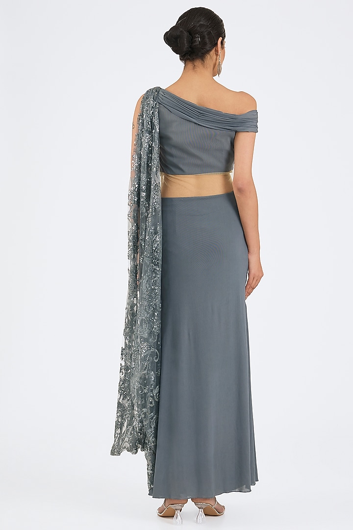Grey Lycra Embroidered Cocktail Dress by NITIKA GUJRAL at Pernia's Pop Up Shop