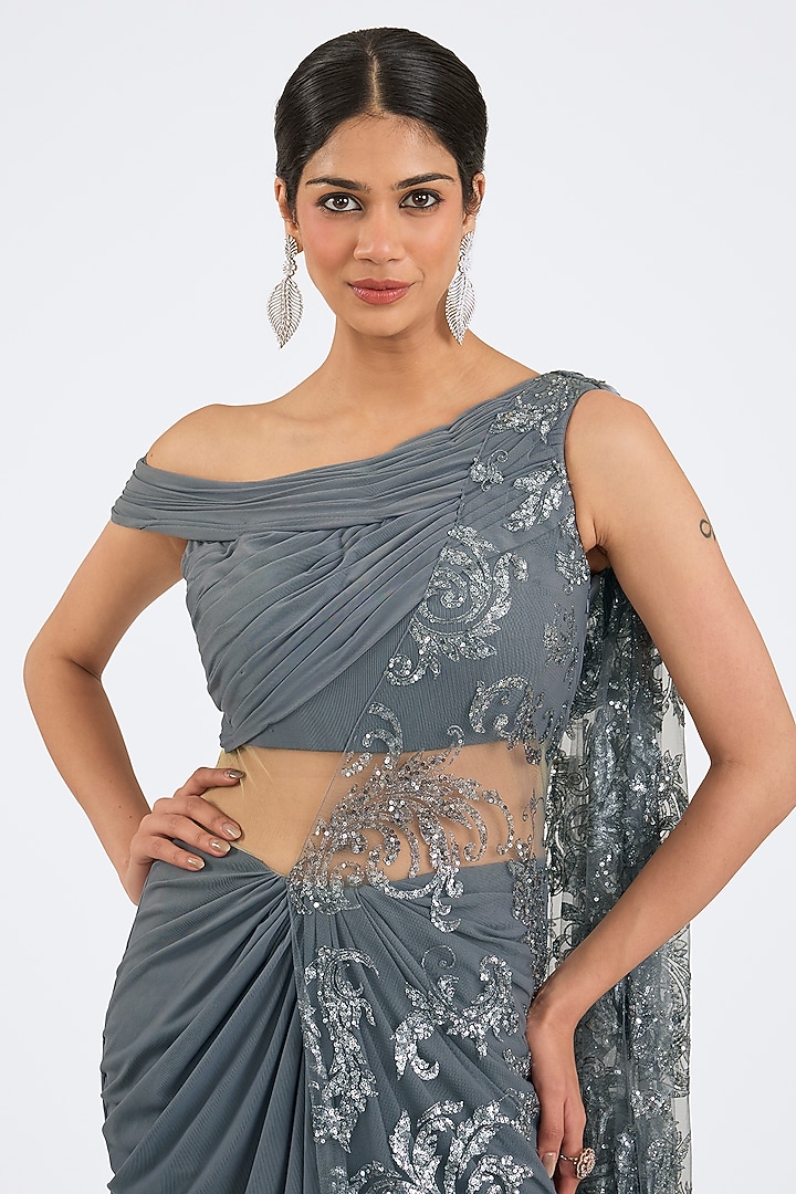 Grey Lycra Embroidered Cocktail Dress by NITIKA GUJRAL at Pernia's Pop Up Shop