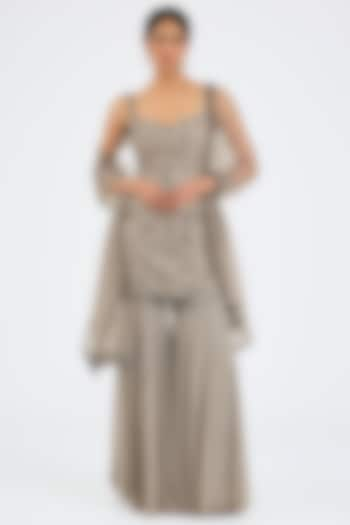 Grey Raw Silk & Georgette Gharara Set by NITIKA GUJRAL at Pernia's Pop Up Shop