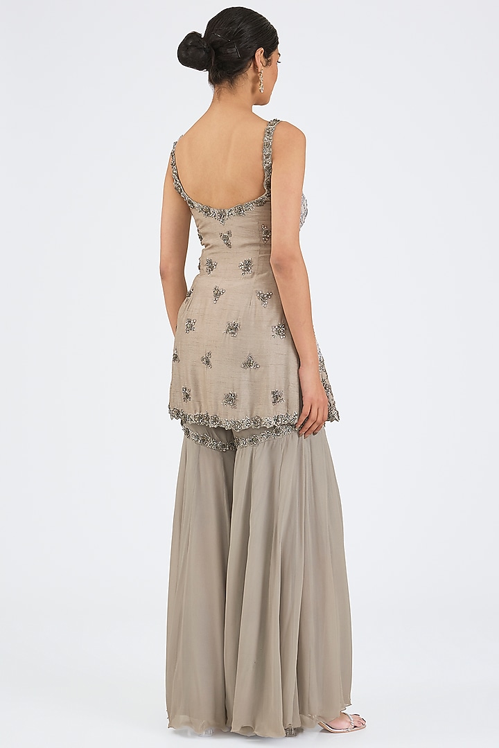 Grey Raw Silk & Georgette Gharara Set by NITIKA GUJRAL at Pernia's Pop Up Shop