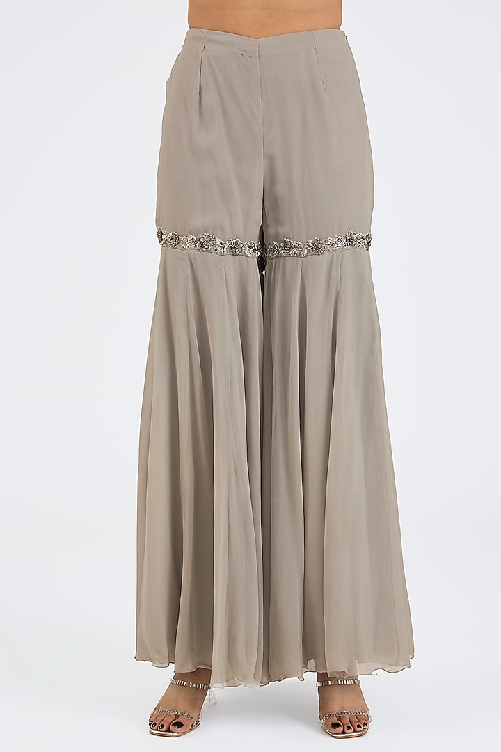 Grey Raw Silk & Georgette Gharara Set by NITIKA GUJRAL at Pernia's Pop Up Shop