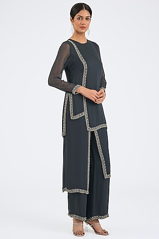Grey Georgette Palazzo Pant Set by NITIKA GUJRAL