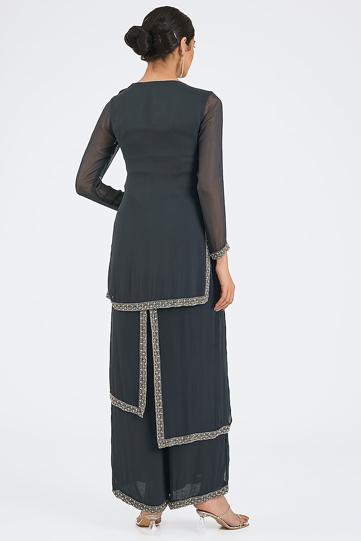 Grey Georgette Palazzo Pant Set by NITIKA GUJRAL at Pernia's Pop Up Shop