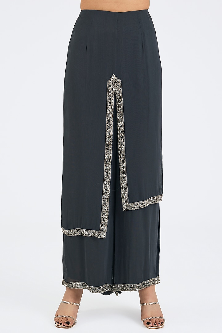 Grey Georgette Palazzo Pant Set by NITIKA GUJRAL at Pernia's Pop Up Shop