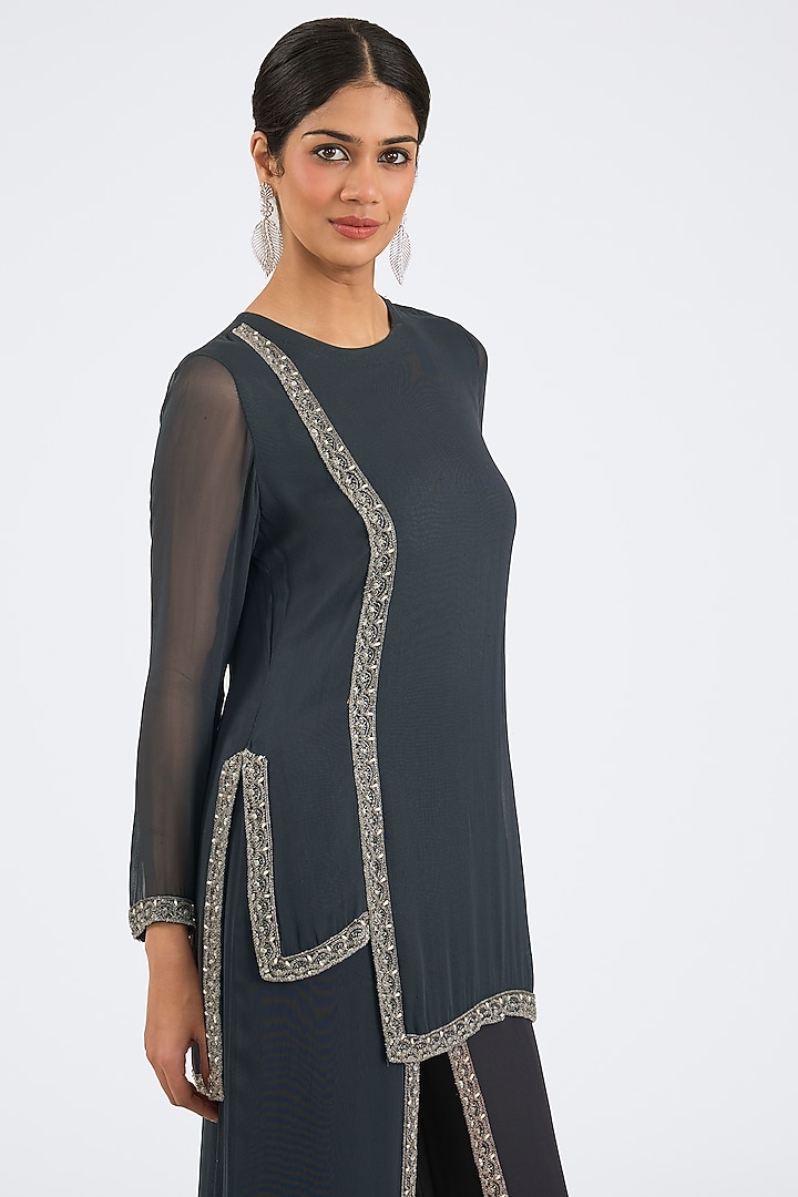 Grey Georgette Palazzo Pant Set by NITIKA GUJRAL at Pernia's Pop Up Shop
