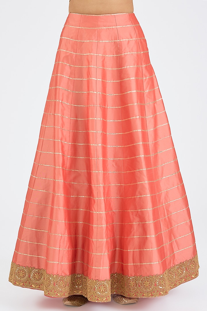 Coral Pink Taffeta Sequins Embroidered Wedding Lehenga Set by NITIKA GUJRAL at Pernia's Pop Up Shop