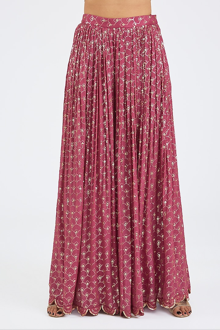 Old Rose Banarasi Hand & Machine Embroidered Wedding Sharara Set by NITIKA GUJRAL at Pernia's Pop Up Shop