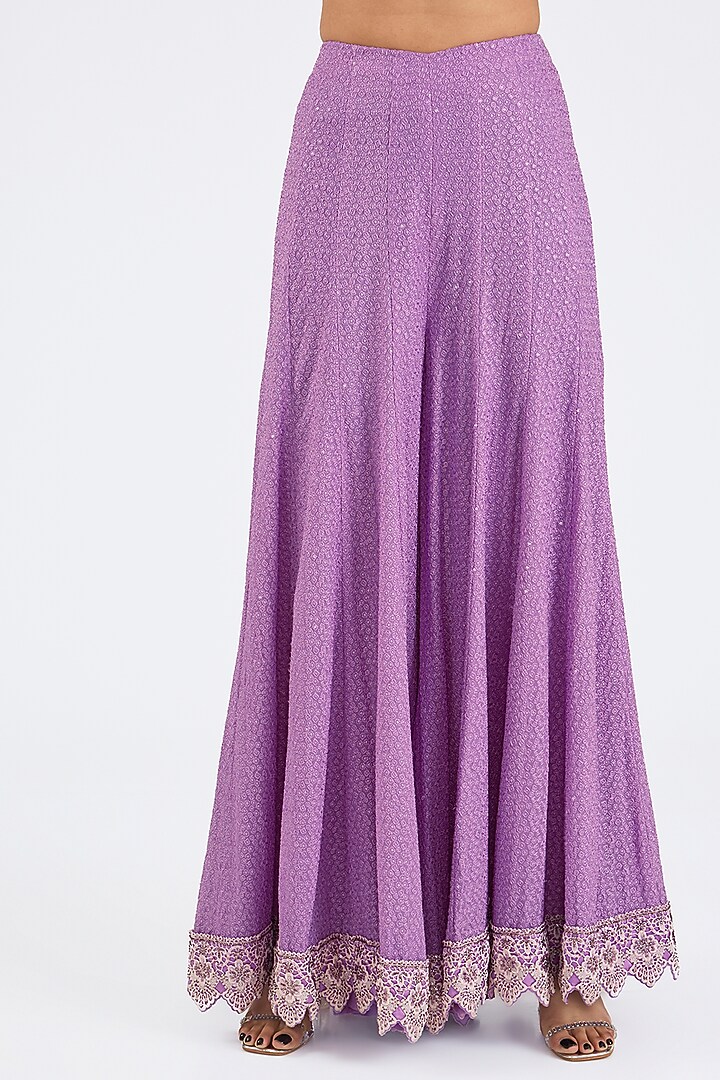 Lilac Georgette Hand & Machine Embroidered Bridal Sharara Set by NITIKA GUJRAL at Pernia's Pop Up Shop