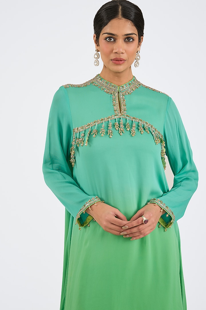 Green Georgette Tassel Embroidered Kurta Set by NITIKA GUJRAL at Pernia's Pop Up Shop