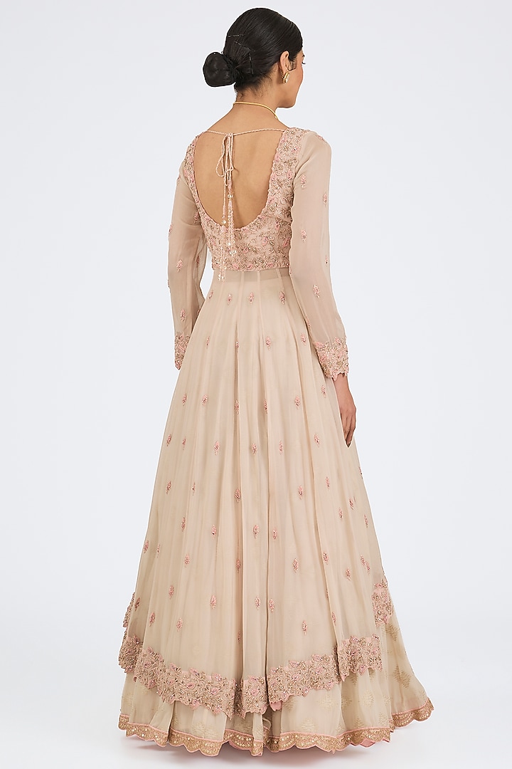 Blush Pink Shimmer Georgette Embroidered Jacket Wedding Lehenga Set by NITIKA GUJRAL at Pernia's Pop Up Shop