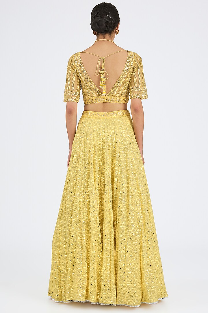 Yellow Georgette Embroidered Wedding Lehenga Set by NITIKA GUJRAL at Pernia's Pop Up Shop