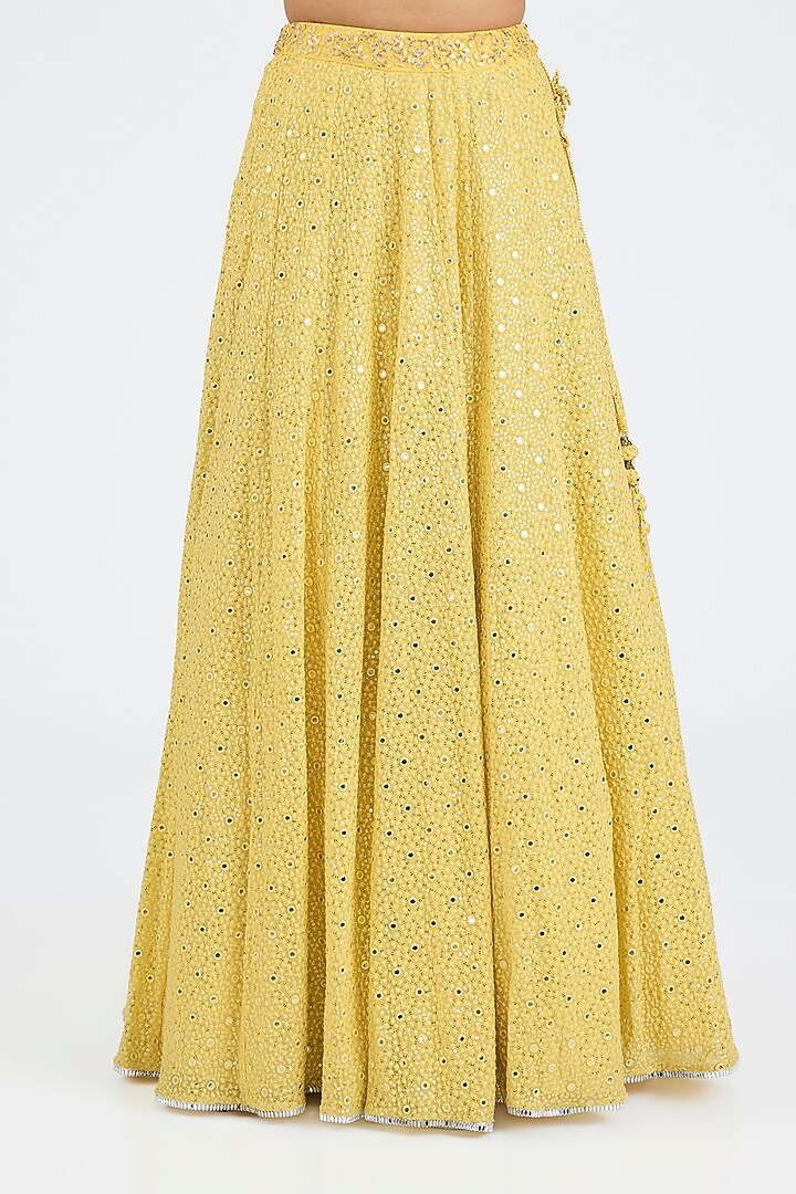 Yellow Georgette Embroidered Wedding Lehenga Set by NITIKA GUJRAL at Pernia's Pop Up Shop