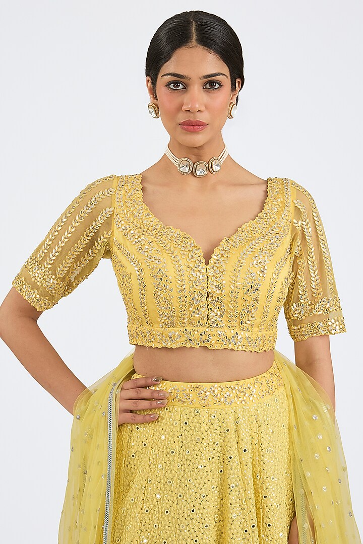 Yellow Georgette Embroidered Wedding Lehenga Set by NITIKA GUJRAL at Pernia's Pop Up Shop