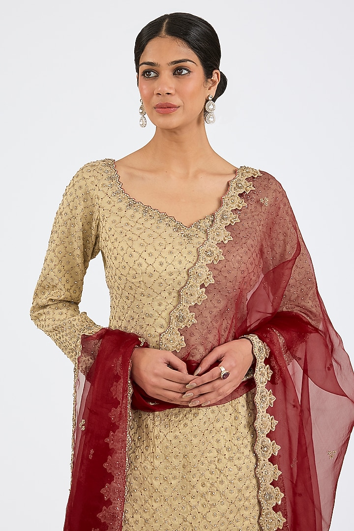 Gold Tissue Zari Hand & Machine Embroidered Kurta Set by NITIKA GUJRAL at Pernia's Pop Up Shop