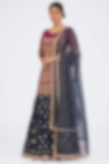 Midnight Blue Georgette Zari Embroidered Wedding Lehenga Set by NITIKA GUJRAL at Pernia's Pop Up Shop