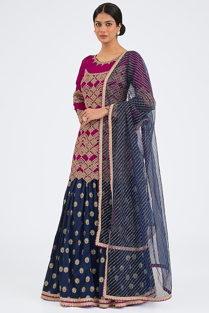 Midnight Blue Georgette Zari Embroidered Wedding Lehenga Set by NITIKA GUJRAL at Pernia's Pop Up Shop