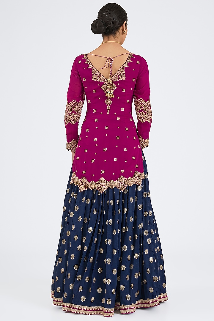 Midnight Blue Georgette Zari Embroidered Wedding Lehenga Set by NITIKA GUJRAL at Pernia's Pop Up Shop