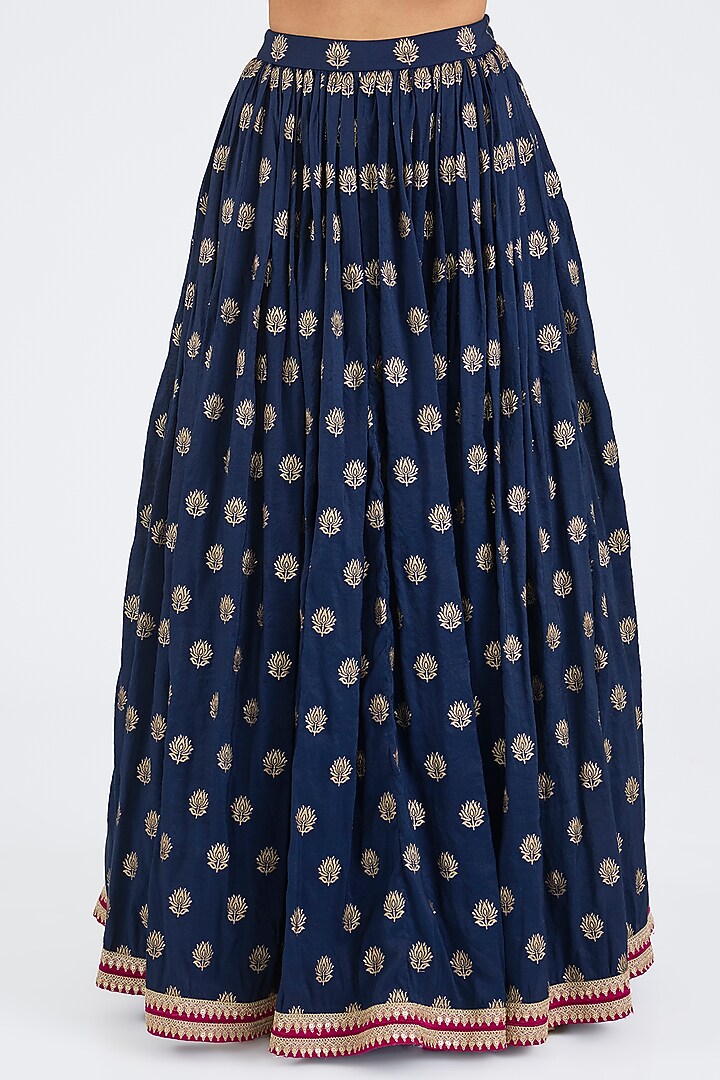 Midnight Blue Georgette Zari Embroidered Wedding Lehenga Set by NITIKA GUJRAL at Pernia's Pop Up Shop