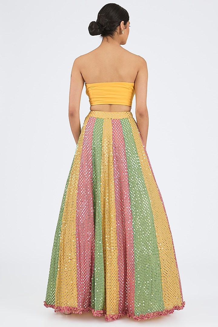 Multi-Colored Georgette Mirror Work Kalidar Wedding Lehenga Set by NITIKA GUJRAL at Pernia's Pop Up Shop