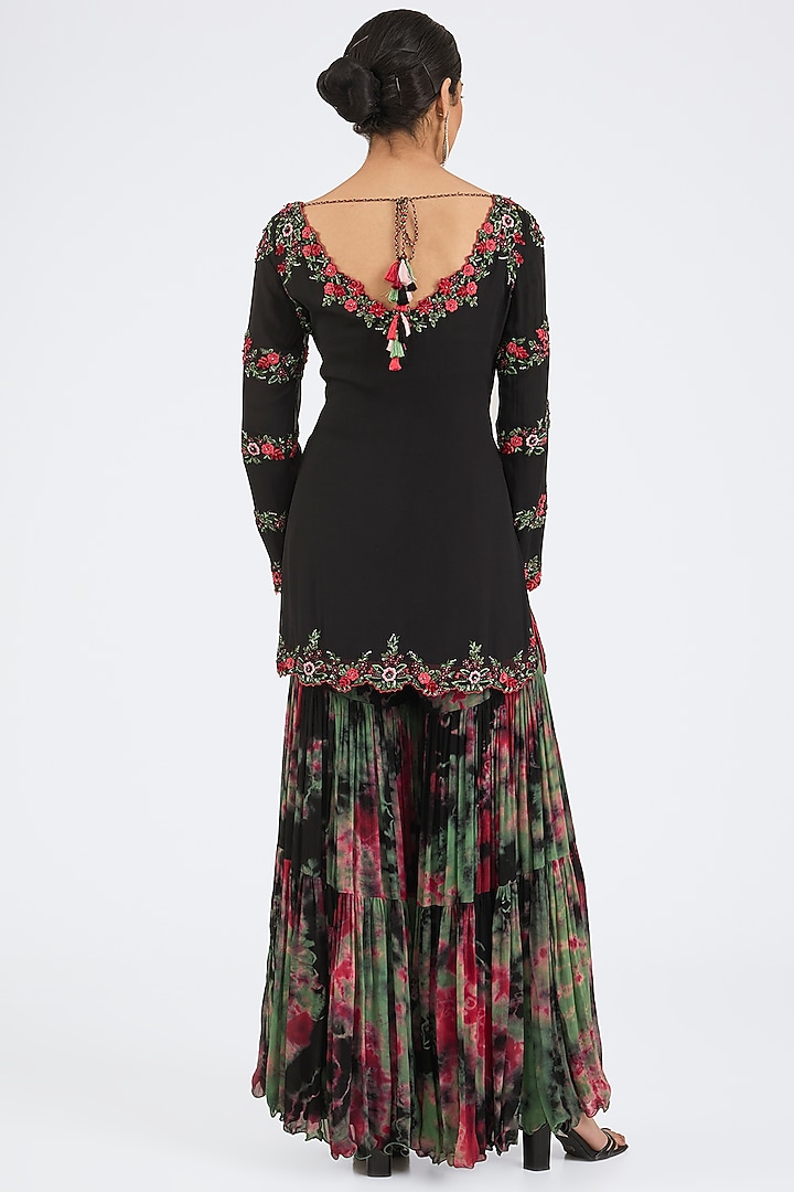 Black Georgette Tiered Tie-Dyed Wedding Sharara Set by NITIKA GUJRAL at Pernia's Pop Up Shop
