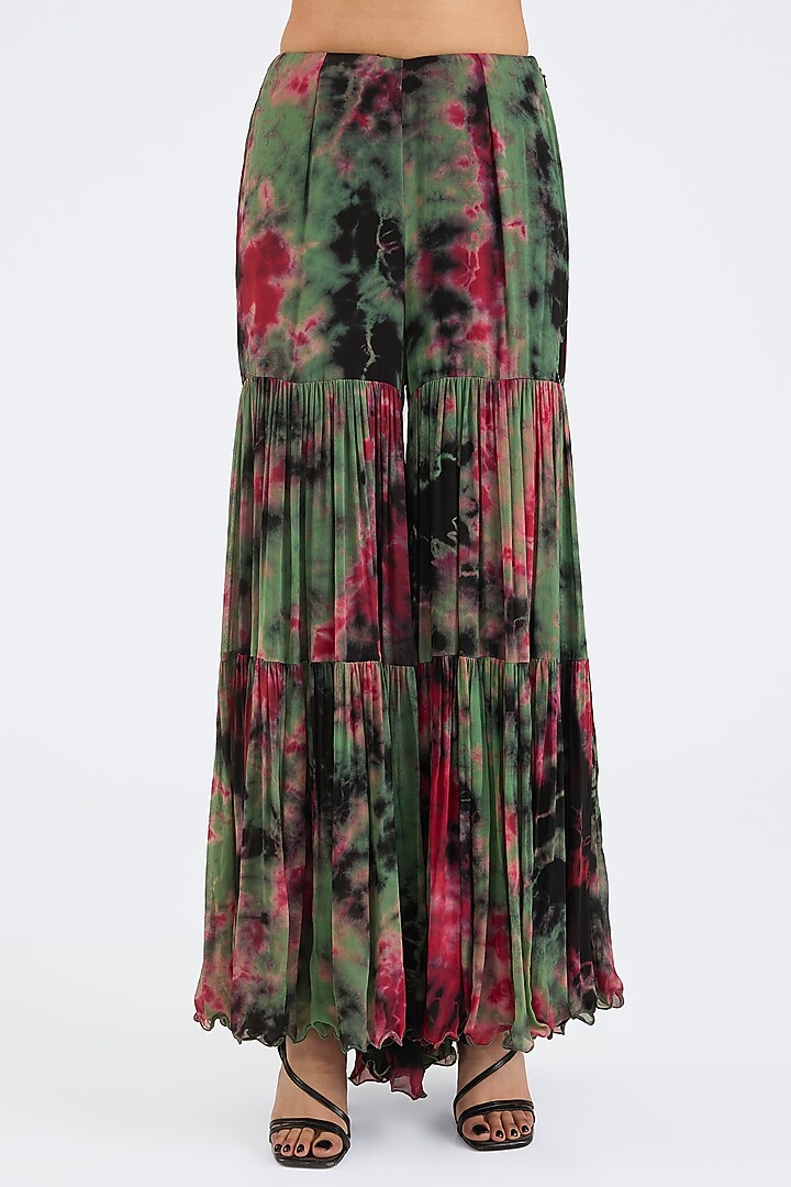 Black Georgette Tiered Tie-Dyed Wedding Sharara Set by NITIKA GUJRAL at Pernia's Pop Up Shop