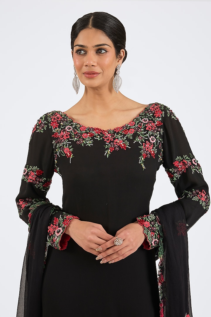 Black Georgette Tiered Tie-Dyed Wedding Sharara Set by NITIKA GUJRAL at Pernia's Pop Up Shop