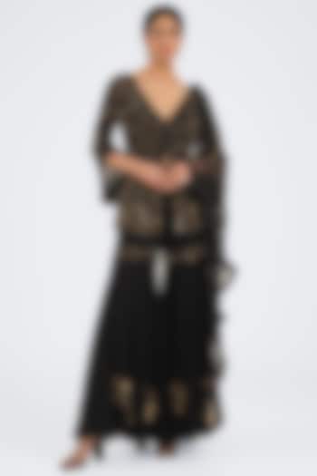 Black Georgette Sequins Embroidered Sharara Set by NITIKA GUJRAL at Pernia's Pop Up Shop