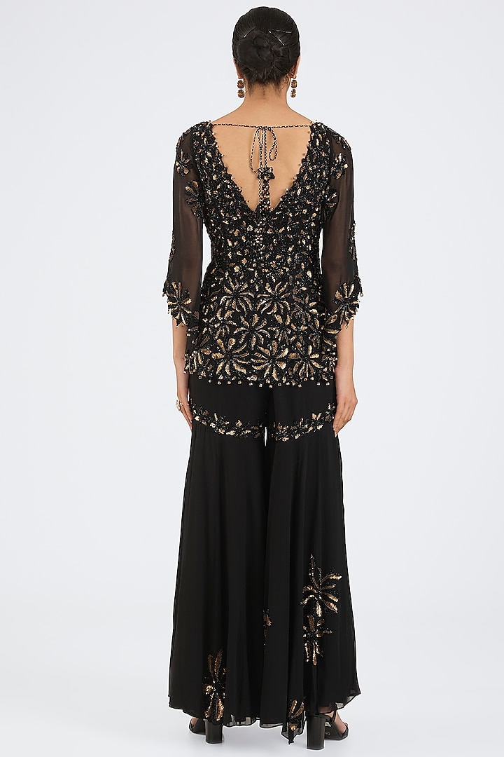 Black Georgette Sequins Embroidered Bridal Sharara Set by NITIKA GUJRAL at Pernia's Pop Up Shop
