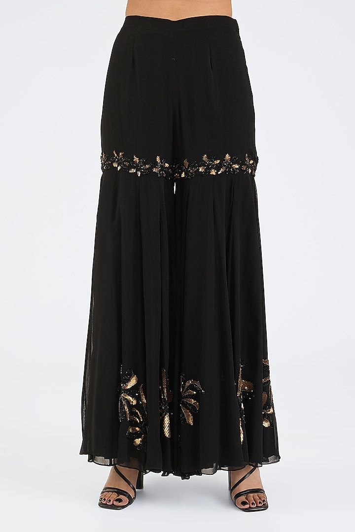 Black Georgette Sequins Embroidered Bridal Sharara Set by NITIKA GUJRAL at Pernia's Pop Up Shop