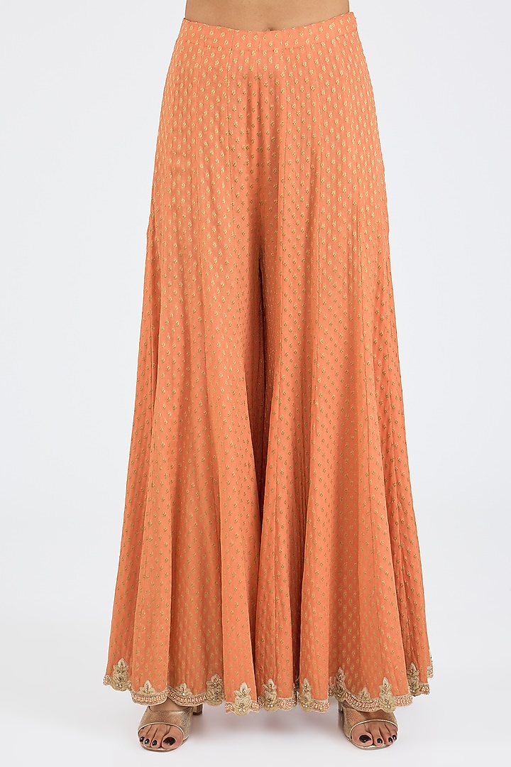 Peach Raw Silk Embroidered Gharara Set by NITIKA GUJRAL at Pernia's Pop Up Shop