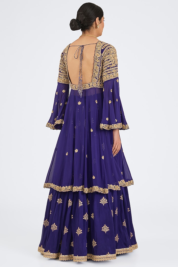 Purple Banarasi Brocade Dori Embroidered Jacket Wedding Lehenga Set by NITIKA GUJRAL at Pernia's Pop Up Shop