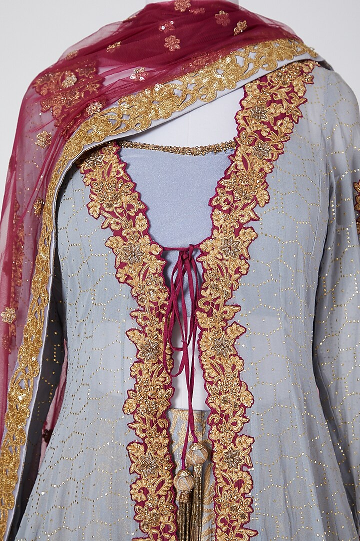 Grey Viscose Embroidered Wedding Lehenga Set by NITIKA GUJRAL at Pernia's Pop Up Shop