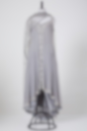 Grey Viscose Embroidered Asymmetrical Jacket Set by NITIKA GUJRAL at Pernia's Pop Up Shop