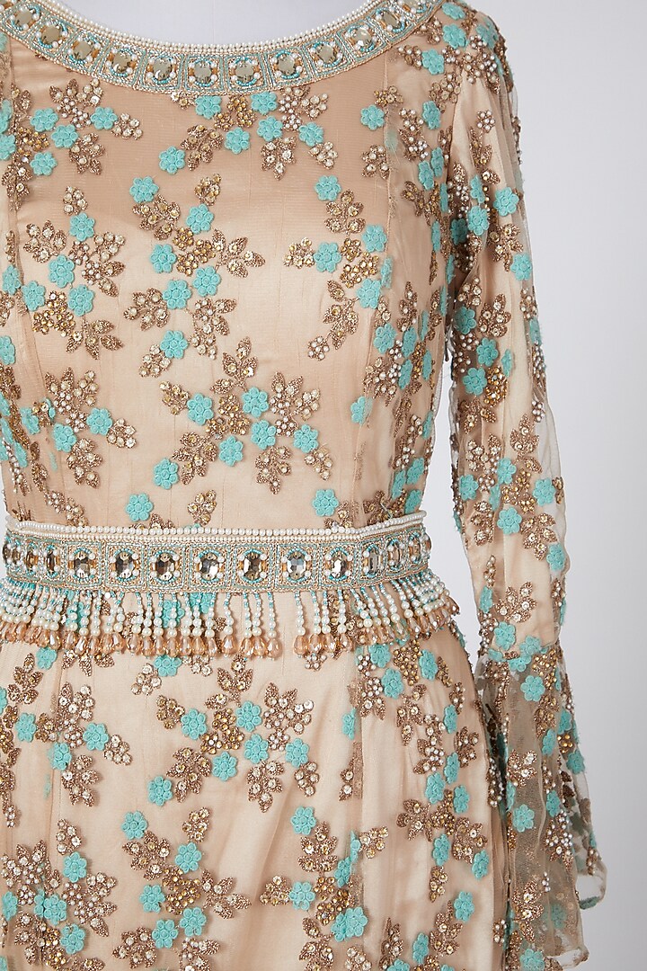 Gold Viscose Embroidered Wedding Gown by NITIKA GUJRAL at Pernia's Pop Up Shop