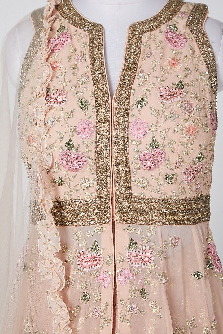 Peach Viscose Resham Embroidered Wedding Lehenga Set by NITIKA GUJRAL at Pernia's Pop Up Shop