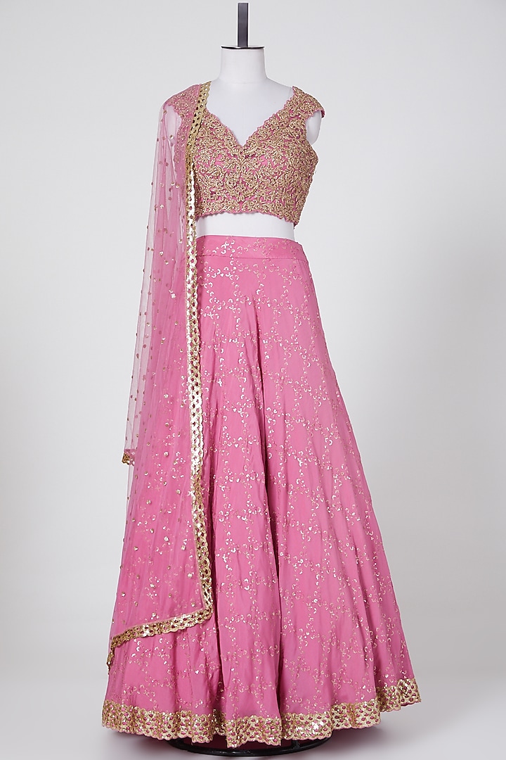 Pink Viscose Sequins Embroidered Lehenga Set by NITIKA GUJRAL