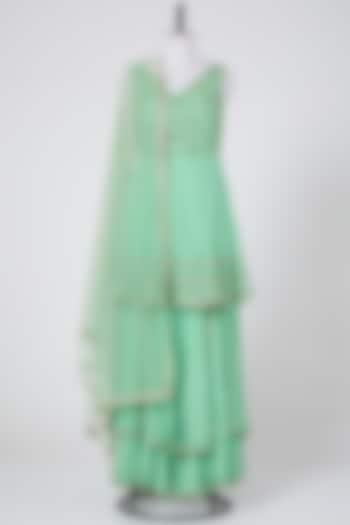 Jade Green Viscose Embroidered Gharara Set by NITIKA GUJRAL