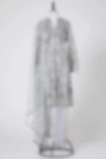 Grey Viscose Applique Embroidered Jacket Set by NITIKA GUJRAL