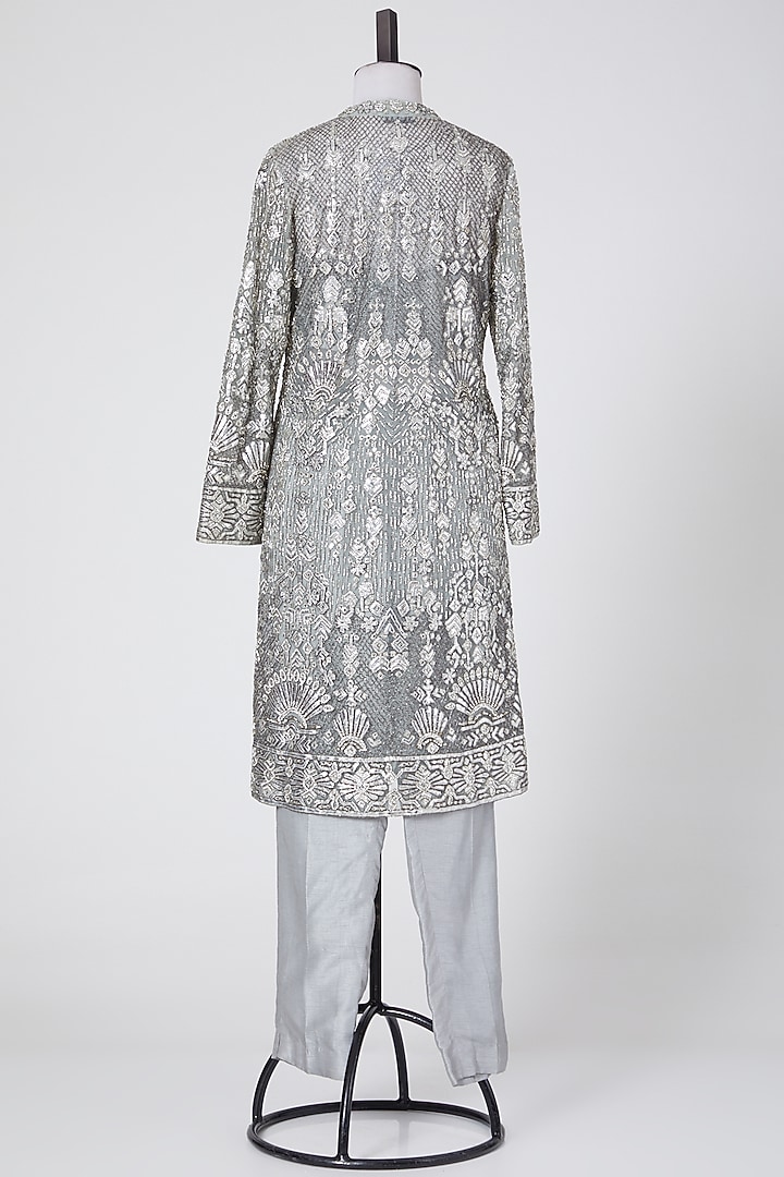 Grey Viscose Applique Embroidered Jacket Set by NITIKA GUJRAL at Pernia's Pop Up Shop