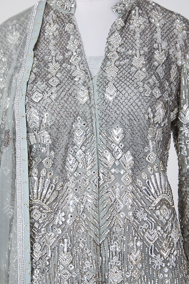 Grey Viscose Applique Embroidered Jacket Set by NITIKA GUJRAL at Pernia's Pop Up Shop