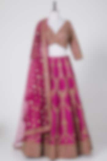 Magenta Viscose Dori Embroidered Banarasi Wedding Lehenga Set by NITIKA GUJRAL at Pernia's Pop Up Shop